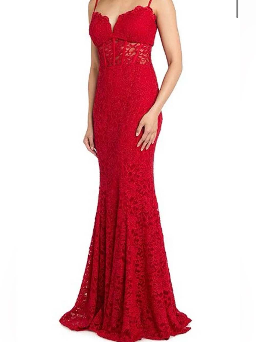 Glitter Lace Sweetheart Neck Illusion Corset Keyhole Back Dress